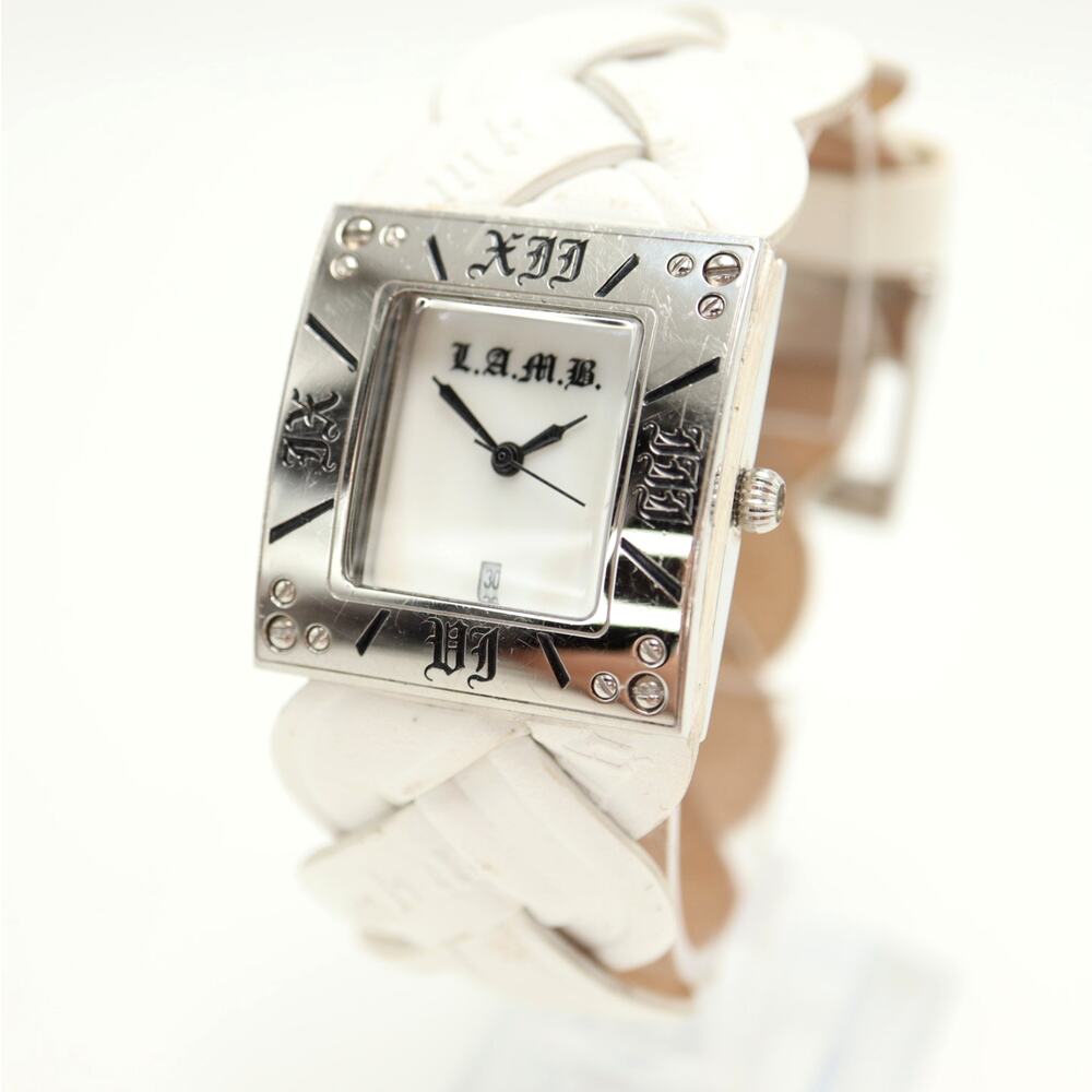 L.A.M.B. Gwen Stefani Swiss 28mm Womens Watch MOP White Leather w New Battery